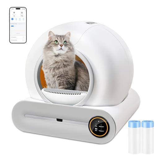 XQDKoon Sac Litiere Chat Autonettoyante, 65L+9L Maison de Toilette Chat Automatique Avec 2 Rouleaux Sacs Poubelles, éLimination des Odeurs, ContrôLe App Pour Plusieurs Chats von XQDKoon