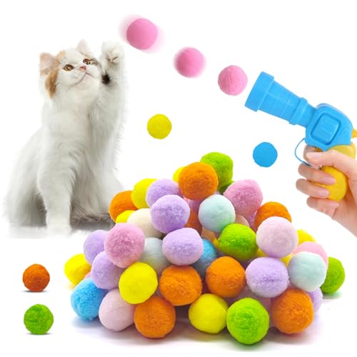 XQMMGO Katzenspielzeug Ballwerfer mit 100 Stück Katzenfilzbälle, Katzenspielzeug, Interaktives Katzenspielzeug, Katzenspielzeug Ball, Katzen Ball Launcher Bunte Katzenspielzeug Bälle für Indoor von XQMMGO