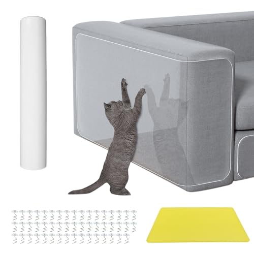 Katze Kratzschutzfolie, 30cm x 5M Katze Kratzschutz Verbreitern, Transparentes Sofa Kratzschutz Pad mit 50 Schrauben und 1 Schaber, Katze Möbelschutz Möbelschoner Kratzpads von XQZMD