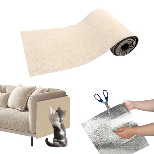 Kratzmatte für Katzen, Zuschneidbare Teppichauflage Kratzmatte, Selbstklebend Kratzmatte Katze, Kratzschutz Katzenkratzmatte für Schützt Teppiche Sofa Möbelschutz Regalstufen (Khaki, 30 cm x 100 cm) von XQZMD