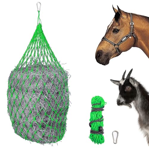 XQZMD Heunetz für Pferde, Heunetz engmaschig 5x5 cm, Fütterung verbesserte Verdauung für Pferde Zieg, Futternetz mit Ringen und Karabinerhaken (Grün) von XQZMD