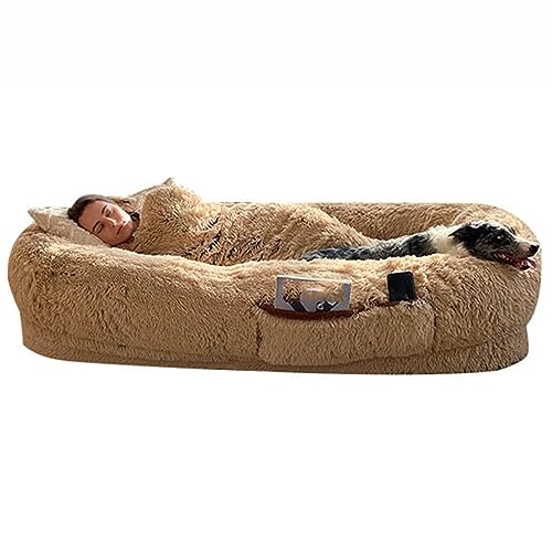 XQZMZSCP Bequemes Hundebett, menschliche Größe, großes Hundebett für Menschen, für Erwachsene, Haustiere, waschbar, künstliches Hundebett (Khaki, 185 x 120 x 30 cm) von XQZMZSCP