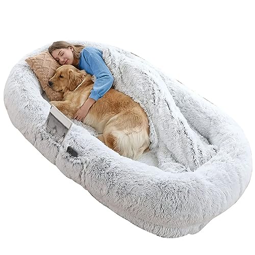 XQZMZSCP Hundebett in Menschengröße, 165,1 x 99,4 x 25,4 x 30,5 cm, ergonomisches Design, Grau 185 x 120 x 30 cm von XQZMZSCP