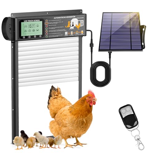 XRDZYXGS Automatische Hühnerklappe, Aluminum Automatische Hühnerklappe Solar mit Einklemmschutz, Lichtsensor, Timer, Elektrische Hühnerklappe mit LED Display Hühnerklappe Solar für Hühnerstall von XRDZYXGS