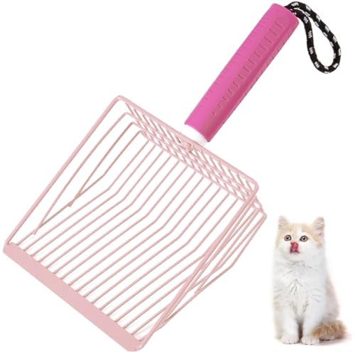 XSBAIHUO Katzenstreuschaufel, 2-in-1 abnehmbarer ergonomischer Griff, Metall, Gitterform mit hängender Kordel (Rosa) von XSBAIHUO