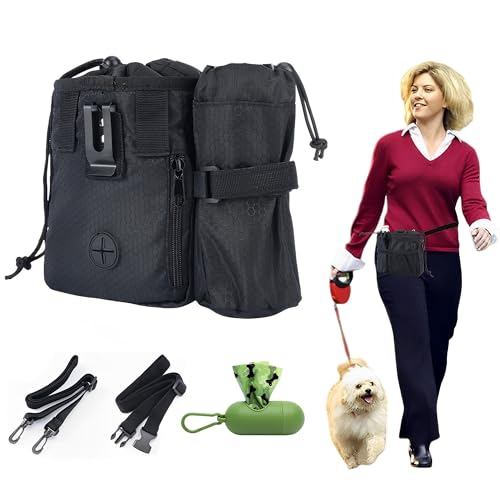 XSQD Futterbeutel Hundetraining im Freien, Hundesnackbeutel, Abnehmbare Wasserflasche Tasche, Tragbare Kombination Hundefutter Beutel, 3 Arten der Abnutzung, mit 1 Roll Müllbeutel 1 Kotbeutel Dispense von XSQD