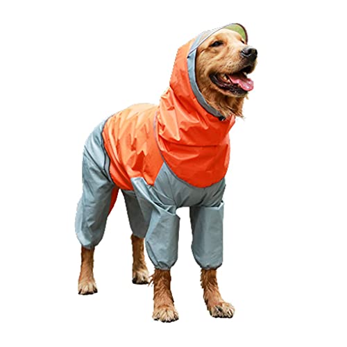 XSWLYY Hunde-Regenmantel mit transparenter Krempe, vierbeinig, wasserdicht, für große Hunde, mit Zugloch, Orange, Größe 4XL von XSWLYY