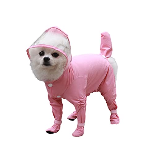 XSWLYY Hundemantel, wasserdichter Overall, Regenmantel mit Kapuze, Regenstiefel, Kleidung, Jacke, Hundemantel für Kleidung, kleine Hunde, Regenmäntel (Farbe: Rosa, Größe: L) von XSWLYY