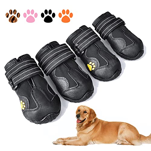 XSY&G Hundeschuhe, wasserdichte Hundeschuhe, Hundeschuhe, mit reflektierender, robuster Anti-Rutsch-Sohle und rutschfest, Outdoor-Hundeschuhe für mittelgroße bis große Hunde, 4 Stück, Größe 7 von XSY&G