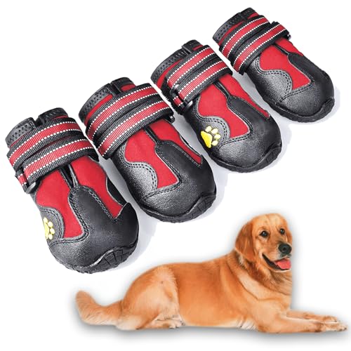 XSY&G Hundestiefel, wasserdichte Hundeschuhe, Hundeschuhe mit reflektierenden Streifen, robuste rutschfeste Sohle und rutschfest, Outdoor-Hundeschuhe für kleine, mittelgroße und große Hunde, 4 Stück, von XSY&G