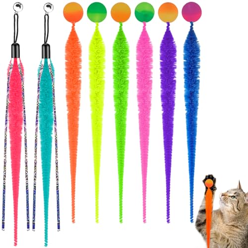 XTUDOU® 6 STK Funny Cat Toys, Farbe Lustiges Katzenspielzeug Ball,Interactive Cat Toy with Bell, Wurmkatzenspielzeug Hüpfball für Katzen Jeden Alters von XTUDOU