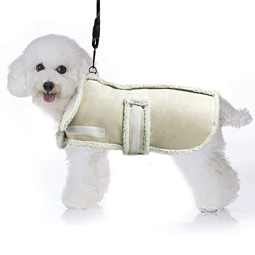 Hundejacke, Berber-Fleece, Winter, winddicht, warm, dick, Beige / Weiß, für mittelgroße und große Hunde (klein) von XUANQIFC