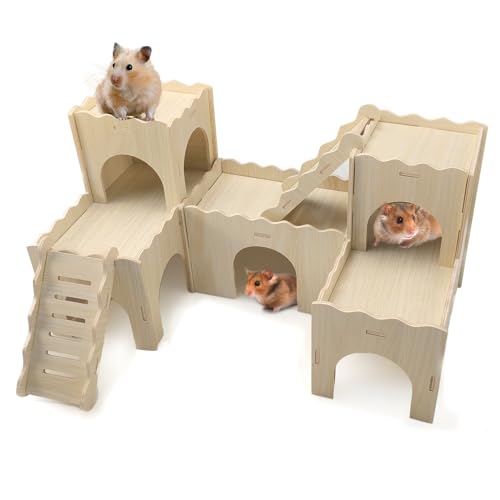 XUANYILAN Meerschweinchen-Hängematte, Hölzernes Hamsterversteck mit Treppe, mit Rampen für 5–6 Schweinchen, für Rattenhamster, Chinchilla, Hase, Frettchen, Zwerg-Hängematte mit Plattform und Treppe von XUANYILAN