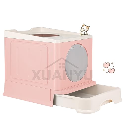 XUANYU Groß Katzentoilette mit Abdeckung, Geschlossene Katzentoilette, Groß Katzenklo mit Deckel und Schaufel, 2 Eingangstüren, Geräumig für Katzen bis 7 kg/15 lbs (Rosa L-45×34×39 cm) von XUANYU