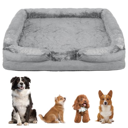 XUANYU Orthopädisches Hundebett Ergonomisches Hundesofa - L106 x W80 x H20 cm Hundecouch mit eierförmiger Kistenschaum für große Hunde, waschbar rutschfest Hundebetten (Grau) von XUANYU