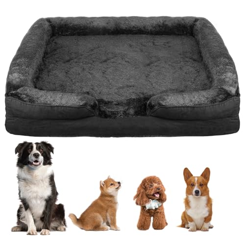 XUANYU Orthopädisches Hundebett Ergonomisches Hundesofa - L106 x W80 x H20 cm Hundecouch mit eierförmiger Kistenschaum für große Hunde, waschbar rutschfest Hundebetten (Schwarz) von XUANYU