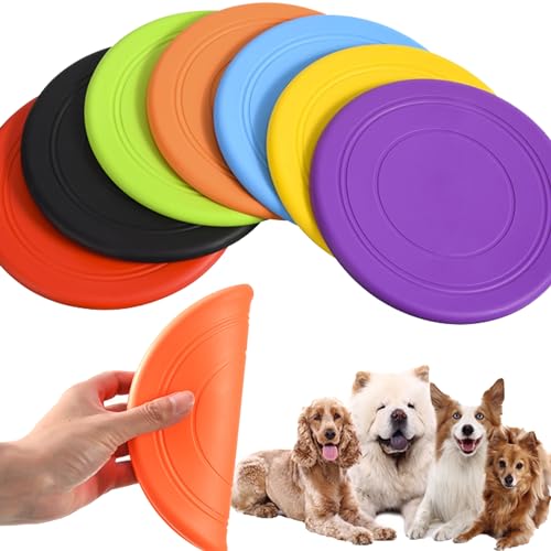 XUBX 7 Stück Hunde Frisbees, Hund Scheibe, Hundespielzeug Frisbee, Gummi Frisbee, Hundefrisbee, Frisbee Hund, Training Hundespielzeug Set für Hundetraining, Werfen, Fangen & Spielen von XUBX