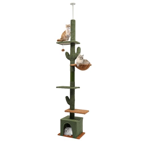 Katzenbaum, Kratzbäume Katzenmöbel mit Hängematte und Katzenhöhle, Höhenverstellbar 13-15cm, Tragfähigkeit 5kg, Spielzeug für Katzen, 218cm Grün von XUEMANSHOP