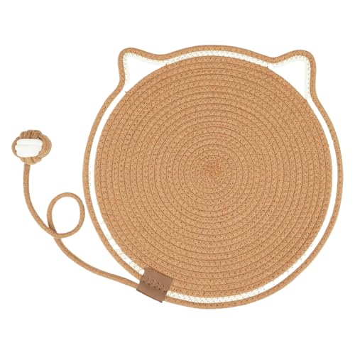 Cat Scratch Pad Katze Kratzmatte 17in Katze-Katzenkratzpolster mit seiliger Kugel Kratzer-resistentes waschbares Atmungswatte-Watteseile Katze Kratzer für Innenkatzen, Karamellfarbe von XUEYEGONGJI