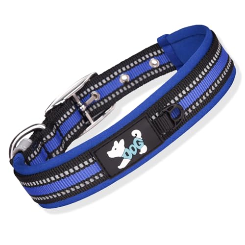 Gepolstertes Hundehalsband, verstellbares Hundehalsband, reflektierendes Haustierhalsband für alle Rassen, weiches Hundehalsband, Hundehalsband, reflektierend (S, Dunkelblau) von XUEYEGONGJI