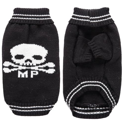 Welpenkleidung Halloween Hundekleidung, atmungsaktiven elastischen Hundepullover, Schädelmuster Welpe Kleidung mit geripptem hohen Ausschnitt und Manschette, Welpenpullover für kleine Hunde, s von XUEYEGONGJI