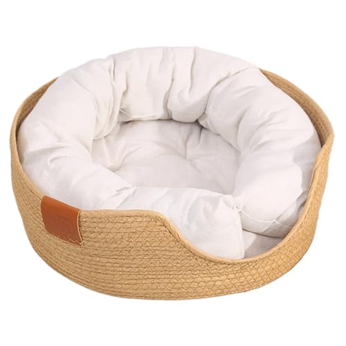 XUEYEGONGJI Katzenkorbbett 14 Zoll Weben Weidenhundbett Boho Katzenbett mit abnehmbarem waschbarem Kissen halbe geschlossene Rattan -Katzenbettkatze Nest von XUEYEGONGJI