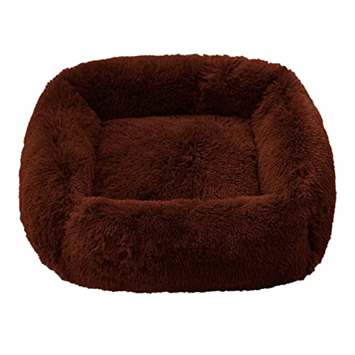 Beruhigendes Hundebett Schlafmatte Winter Katzenbett Quadratische Kuschelbetten Weiches Flauschiges Plüsch Welpenkissen für kleine mittelgroße Hunde Katzen-Dunkelkaffee,XL 95x75cm von XUFXEUT