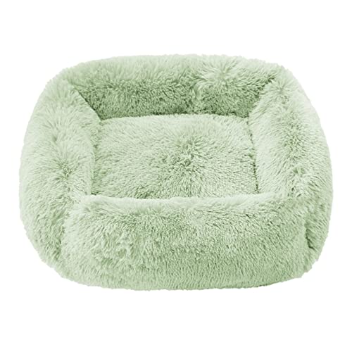 Beruhigendes Hundebett Schlafmatte Winter Katzenbett Quadratische Kuschelbetten Weiches Flauschiges Plüsch Welpenkissen für kleine mittelgroße Hunde Katzen-Erbsengrün,M 66x56cm von XUFXEUT