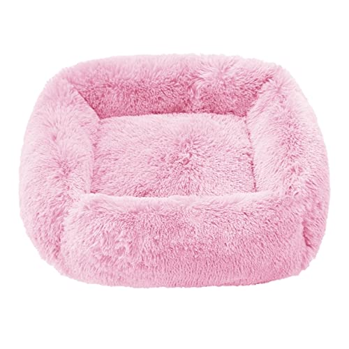 Beruhigendes Hundebett Schlafmatte Winter Katzenbett Quadratische Kuschelbetten Weiches Flauschiges Plüsch Welpenkissen für kleine mittelgroße Hunde Katzen-Hellrosa,S 55x45cm von XUFXEUT