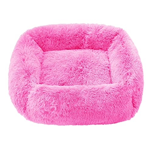 Beruhigendes Hundebett Schlafmatte Winter Katzenbett Quadratische Kuschelbetten Weiches Flauschiges Plüsch Welpenkissen für kleine mittelgroße Hunde Katzen-Rosa,M 66x56cm von XUFXEUT