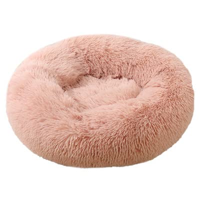 Flauschiges Haustier Hundebett Weicher Runder Hund Lange Plüsch Zwinger Für Hunde Waschbar Welpen Katzenbett Kissen Winter Warm Sofa Haus Zubehör-Leder Rosa,XL Durchmesser 80cm,Belgien von XUFXEUT