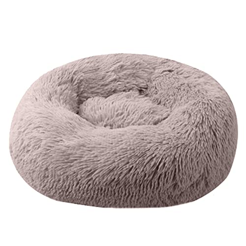 Flauschiges Hundebett Weicher Runder Hund Lange Plüschhütte Für Hunde Waschbar Welpen Katzenbett Kissen Winter Warm Sofa Hauszubehör-beigebraun,XL Durchmesser 80cm,Spanien von XUFXEUT