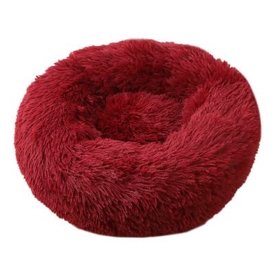 Flauschiges Hundebett Weicher Runder Hund Lange Plüschhütte Für Hunde Waschbar Welpen Katzenbett Kissen Winter Warmes Sofa Haus Zubehör-rot,M Durchmesser 60cm,Spanien von XUFXEUT