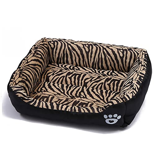 Großes Hundebett Haustiere Haus Schlafen Weich Warm Gemütlich Zwingermatte Nest Plüsch Waschbar Für Kleine Mittelgroße S-3XL Katzenkissen Zubehör-Tigerstreifen,L 65x50CM von XUFXEUT