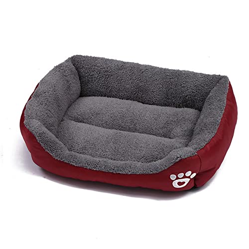 Großes Hundebett Haustiere Haus Schlafen Weich Warm Gemütlich Zwingermatte Nest Plüsch Waschbar Für Kleine Mittelgroße S-3XL Katzenkissen Zubehör-weinrot,M 50x40CM von XUFXEUT