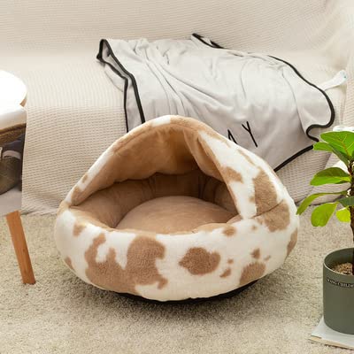 Haustier Hund Katze Weiches Plüschbett Halbgeschlossenes Katzennest für tiefen Schlafkomfort Warme Winterkatzen Bettmatte Welpen Kätzchen Kennel-Spotted Camel,40cm von XUFXEUT