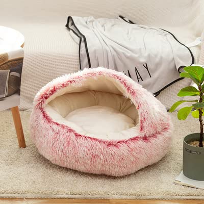 Haustier Hund Katze Weiches Plüschbett Halbgeschlossenes Katzennest für tiefen Schlafkomfort Warme Winterkatzen Bettmatte Welpen Kätzchen Zwinger-Farbverlauf Rosa,60cm von XUFXEUT