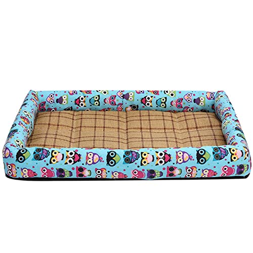 Haustierbett Hundezubehör Four Seasons Allgemeine Kühlung und Atmungsaktiv Quadratische Sommermatte Nest Isomatte für Heimtierbedarf Hundebett-Blaue Eule, XL(77x62CM) von XUFXEUT