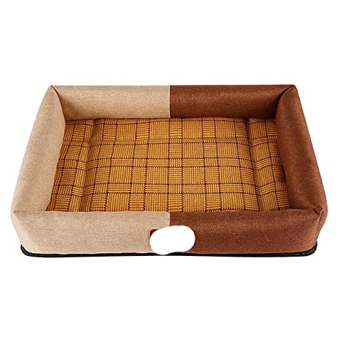 Haustierbett Hundezubehör Four Seasons Allgemeine Kühlung und Atmungsaktiv Quadratische Sommermatte Nest Isomatte für Heimtierbedarf Hundebett-Kaffee Khaki, L(60x50CM) von XUFXEUT