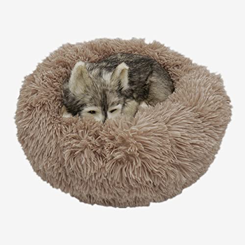 Hundebett Langes Plüsch Rund Katzenhaus Für Kleine Große Mittlere Haustiere Puppys - Heller Kaffee,60cm,Vereinigte Staaten von XUFXEUT