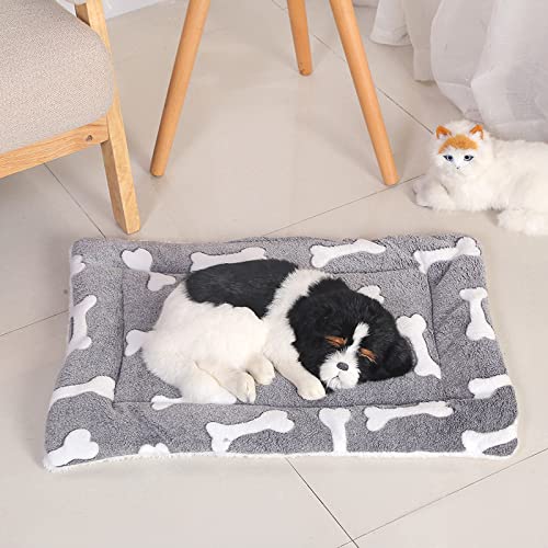 Hundebett Matte Fleece Komfortable Winter Warme Haustiere Deckenbezug Muster Chihuahua Für Kleine Große Hundezubehör-Grauer Knochen,S 30x40cm von XUFXEUT