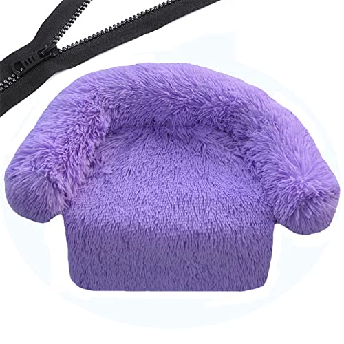 Reißverschluss Hundesofa Abnehmbarer Bezug Hundecouch Bett Waschbar Plüsch Hunde Zwinger Winter Warm Schlafende Haustiere Nest Kissen Hund-Lila,W100CML120CMxOD125CM von XUFXEUT