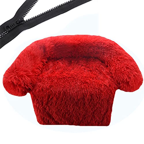 Reißverschluss Hundesofa Abnehmbarer Bezug Hundecouch Bett Waschbar Plüsch Hunde Zwinger Winter Warm Schlafende Haustiere Nest Kissen Hund-Rot,W100CML120CMxOD125CM von XUFXEUT