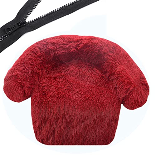 Reißverschluss Hundesofa Abnehmbarer Bezug Hundecouch Bett Waschbar Plüsch Hunde Zwinger Winter Warm Schlafende Haustiere Nest Kissen Hund-Rotwein,W100CML120CMxOD125CM von XUFXEUT