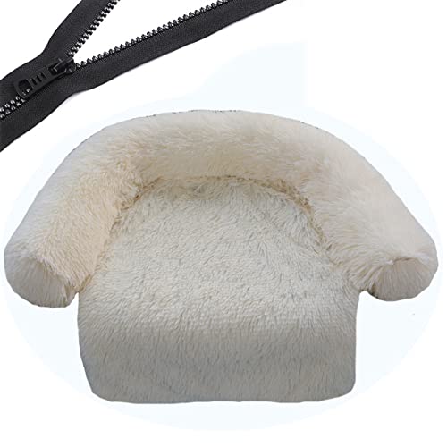 Reißverschluss Hundesofa Abnehmbarer Bezug Hundecouch Bett Waschbar Plüsch Hundezwinger Winter Warm Schlafende Haustiere Nest Kissen Hund-Beige Weiß,B90CMxL110CMxOD115CM von XUFXEUT