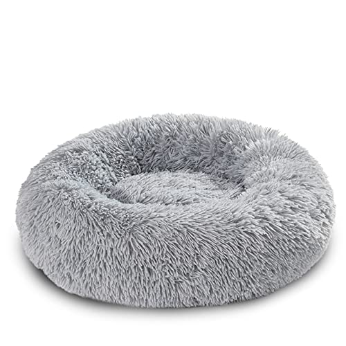 Rundes Flauschiges Hundebett Waschbar Haus Langes Plüsch King Hundebett Für Hunde Korb Haustier Kissen Katzenbett Hundematte Tiere Schlafen Sofa-Hellgrau,XL-80CM,Deutschland von XUFXEUT