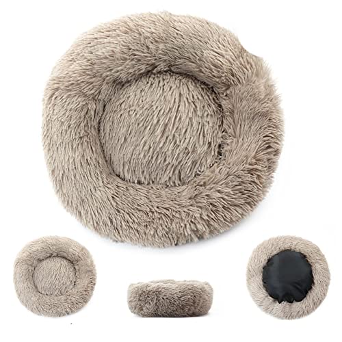 Rundes großes Hundebett mit Reißverschlussbezug Waschbares Haustier-Schlafsofa Lange Plüsch-Hundehütte Großes Hundekissen Hunde Warme schlafende Katzenmatten-Beige Braun,4XL Durchmesser 120cm von XUFXEUT