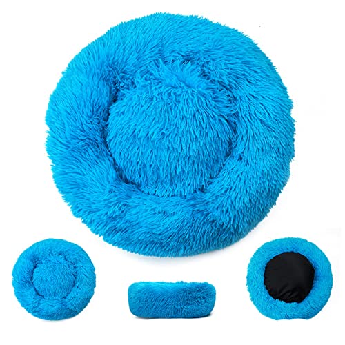 Rundes großes Hundebett mit Reißverschlussbezug Waschbares Haustier-Schlafsofa Lange Plüsch-Hundehütte Großes Hundekissen Hunde Warme schlafende Katzenmatten-Blau,4XL Durchmesser 120cm von XUFXEUT