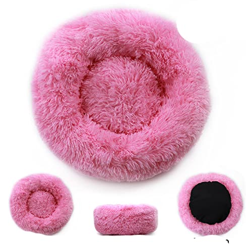 Rundes großes Hundebett mit Reißverschlussbezug Waschbares Haustier-Schlafsofa Lange Plüsch-Hundehütte Großes Hundekissen Hunde Warme schlafende Katzenmatten-Glitter Pink,M Durchmesser 50cm von XUFXEUT