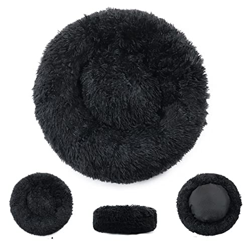 Rundes großes Hundebett mit Reißverschlussbezug Waschbares Haustier-Schlafsofa Lange Plüsch-Hundehütte Großes Hundekissen Hunde Warme schlafende Katzenmatten-Schwarz,XL Durchmesser 70cm von XUFXEUT